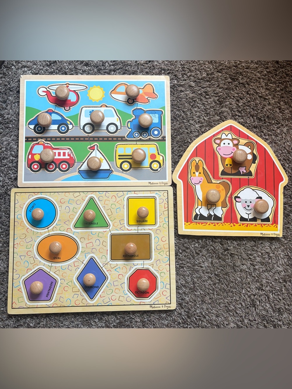 Melissa & Doug Blue, Red, Yellow & Multicolor Wooden Peg Puzzle Trio